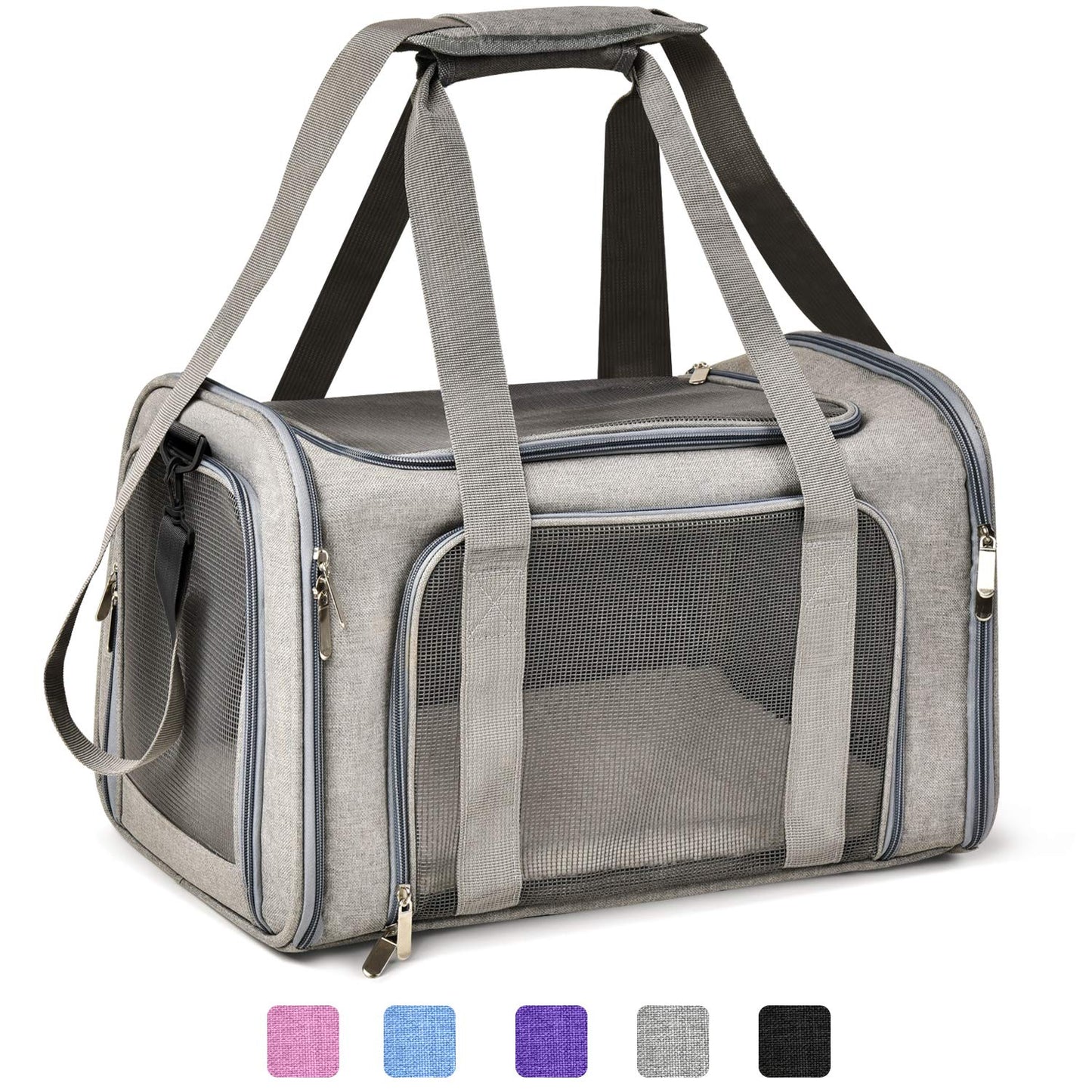 Henkelion Cat Dog Carrier for Small Medium Cats Puppies up to 15 Lbs TSA Airline Approved Carrier Soft Sided Collapsible Travel Puppy Carrier - Grey