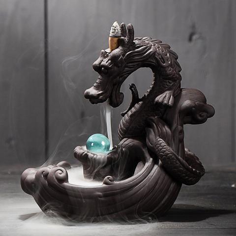 Large Purple Clay Dragon Incense Burner