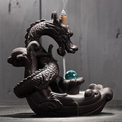 Large Purple Clay Dragon Incense Burner