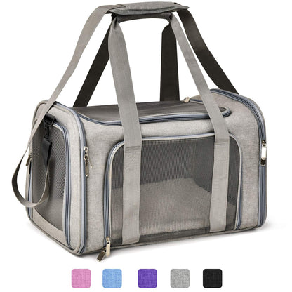 Henkelion Cat Dog Carrier for Small Medium Cats Puppies up to 15 Lbs TSA Airline Approved Carrier Soft Sided Collapsible Travel Puppy Carrier - Grey