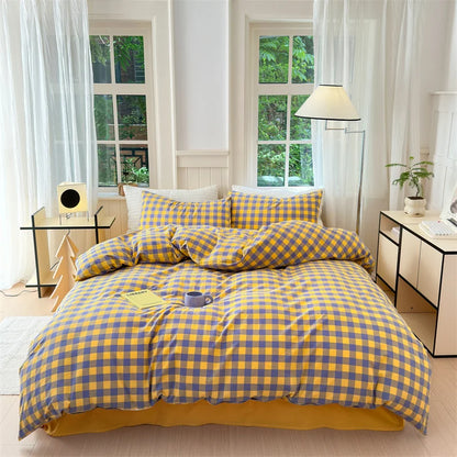 100% Cotton Colorful Plaid Duvet Cover Set Girls Women Bedroom Purple and Pink Striped Reversible Bedding Comforter Cover 3 Pcs