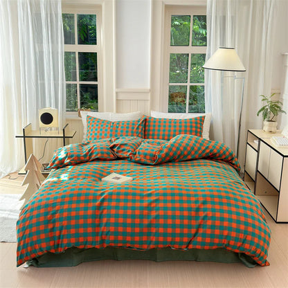 100% Cotton Colorful Plaid Duvet Cover Set Girls Women Bedroom Purple and Pink Striped Reversible Bedding Comforter Cover 3 Pcs