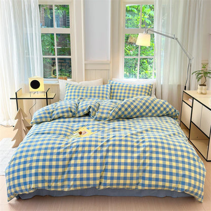 100% Cotton Colorful Plaid Duvet Cover Set Girls Women Bedroom Purple and Pink Striped Reversible Bedding Comforter Cover 3 Pcs