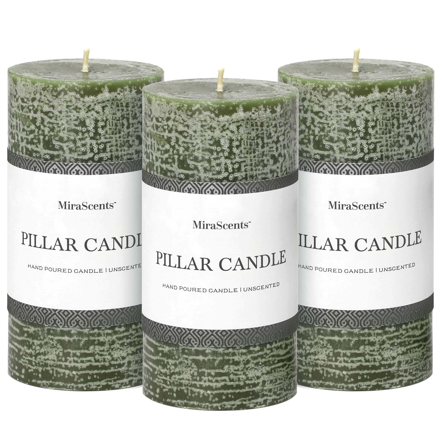 Moss Green Pillar Candles Set