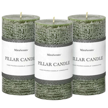 Moss Green Pillar Candles Set