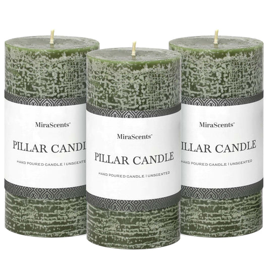 Moss Green Pillar Candles Set