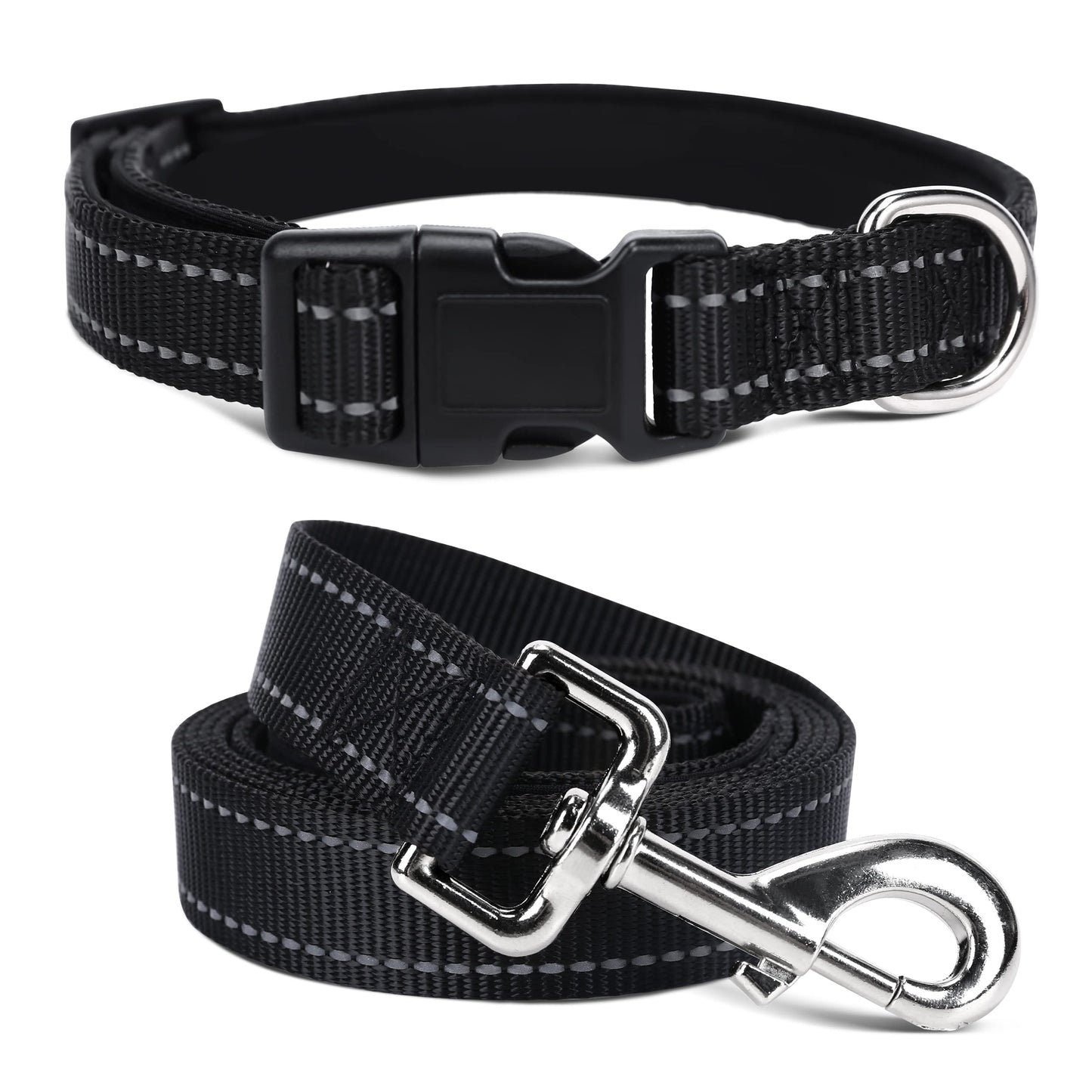 Soft Neoprene Padded Dog Collar and Leash Set for Small Medium Large Dogs